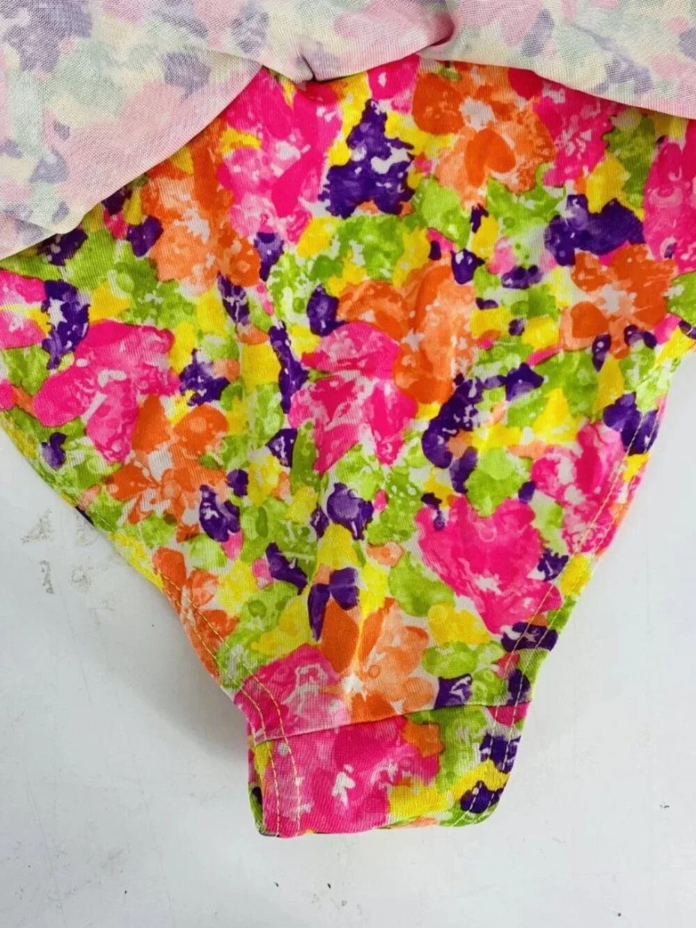 Vintage 1990’s Girl’s Yellow/Pink Low Back Floral One Piece Swimsuit Size 8 USA